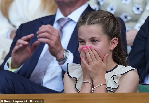 Princess Charlotte gasps following a tense point in the Wimbledon final