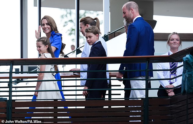 They were greeted with warm cheers from the public as they crossed the bridge before heading inside to watch the men's final between Carlos Alcaraz and Janick Sinner