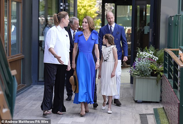 The Princess of Wales beamed as she arrived at the All England Club for the men's Wimbledon final this afternoon