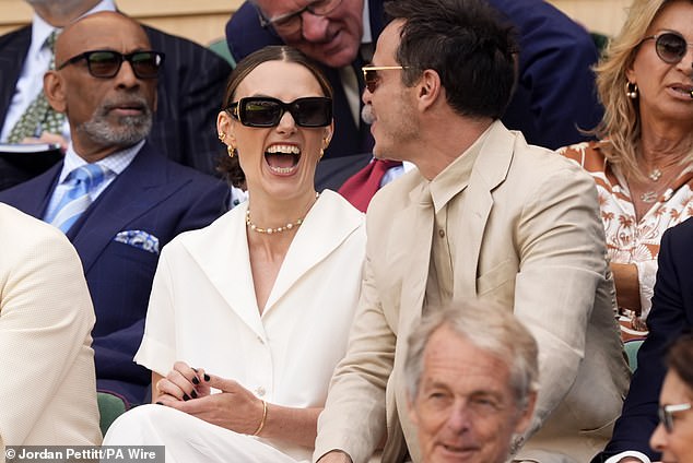 Keira Knightley and Andrew Scott in the Royal Box on day fourteen of the 2025 Wimbledon Championships today