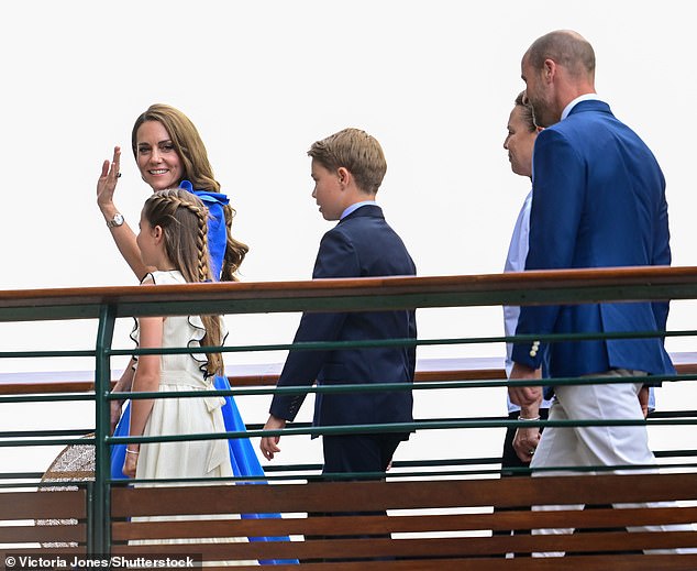 Prince William, Catherine Princess of Wales, Prince George and Princess Charlotte arriving at the Wimbledon Tennis Championships today