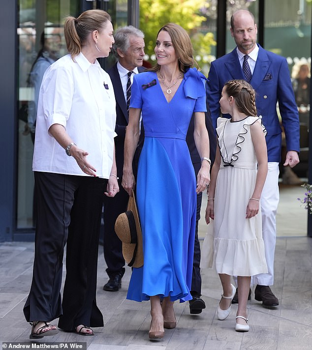 The Princess of Wales beamed as she arrived at the All England Club for the men's Wimbledon final this afternoon
