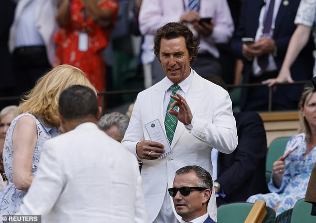 Also pictured in the Royal Box for the final day was Matthew McConaughey, seen arriving to Centre Court before the action kicked off