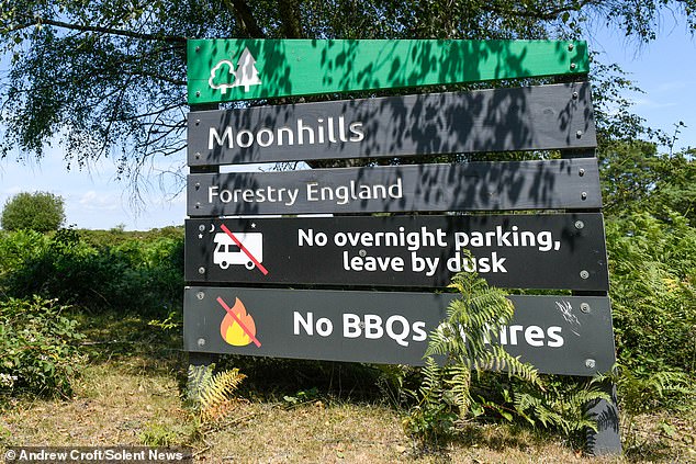 A sign warns hikers not to use BBQs or light fires due to an abundance of highly flammable gorse bushes in the area - although soaring temperatures may be to blame in this instance following the UK's third heatwave this year