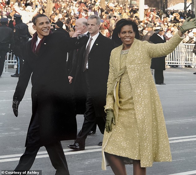 The 'most important' piece of advice he gave her was to always 'use our situational awareness.' Her dad is seen behind President Barack Obama and his wife, Michelle