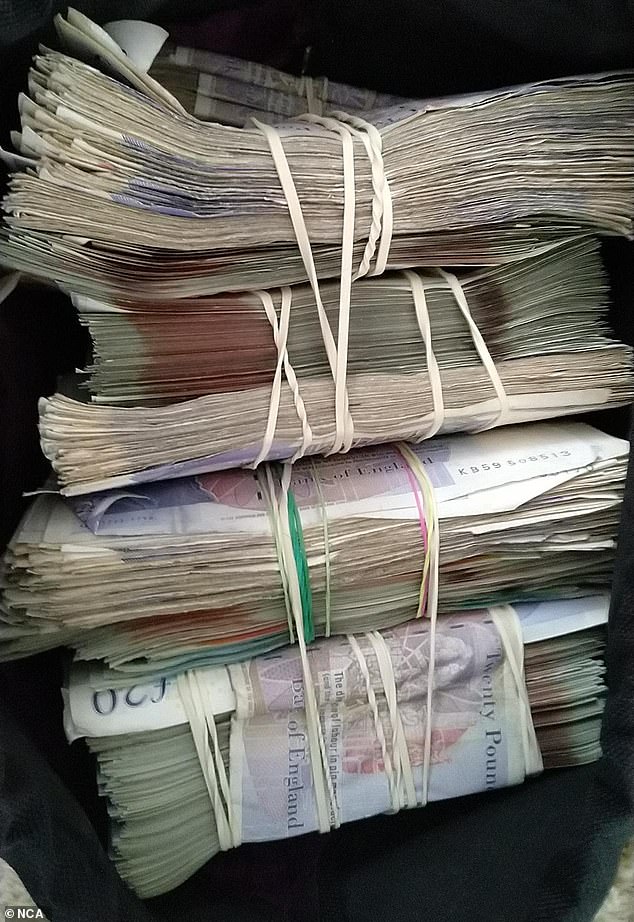 EncroChat messages helped snare the gang. Pictured are piles of seized banknotes
