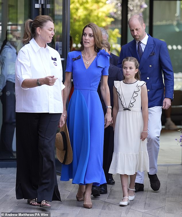 The Princess of Wales arrived at the All England Club for the men's Wimbledon final this afternoon with her eldest two children and husband Prince William