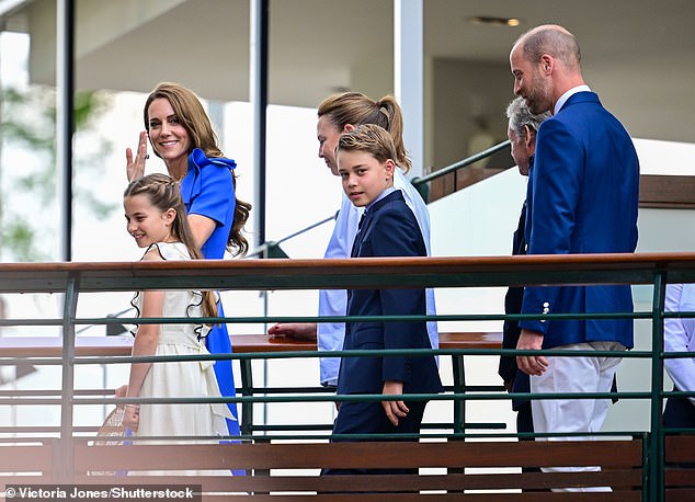 The Prince and Princess of Wales, with Princess Charlotte and Prince George as they arrive on day fourteen of the 2025 Wimbledon Championships