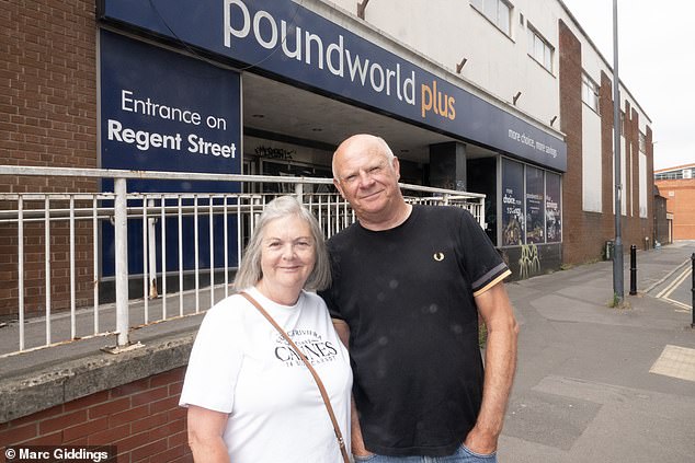 Retired Swindon council groundsman Jeff Barton, 69, and his wife Denise Barton outside the now boarded up Poundland Plus. Mrs Barton said: 'I hate to say it, but I think it's all over for Swindon. The place we knew and loved has gone and it's not coming back...Even the pound shops are leaving Swindon now. That tells you everything about how the town is dying'