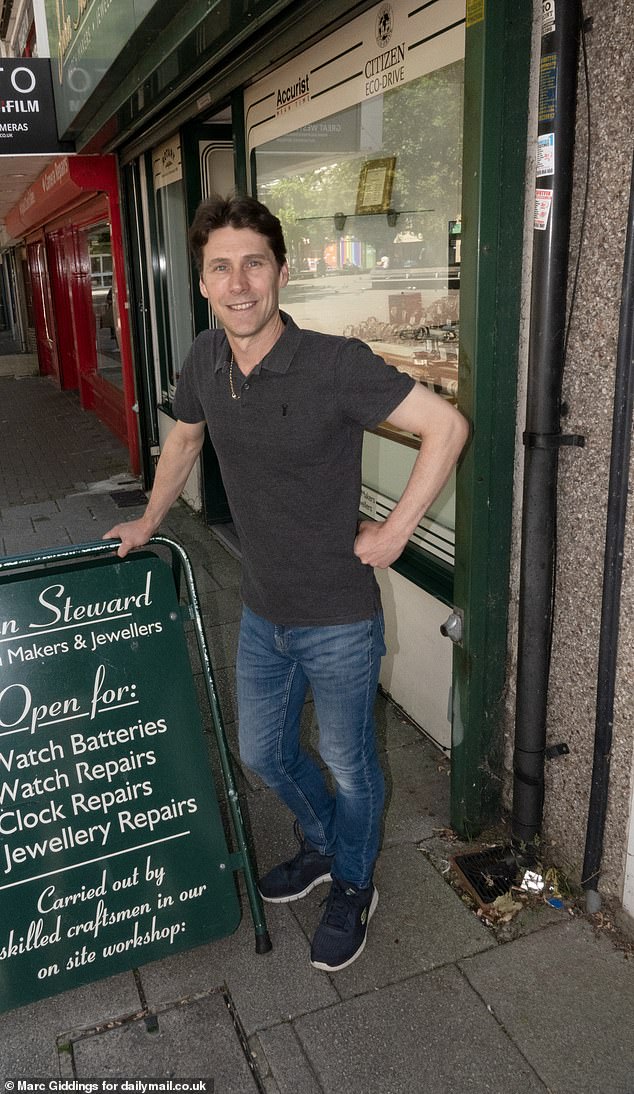 Business owner James Steward, 49, who runs a jewellery and watch-making shop set up by his father next to the now-derelict market hall, says Swindon's decline was 'accelerated' by the Covid lockdown