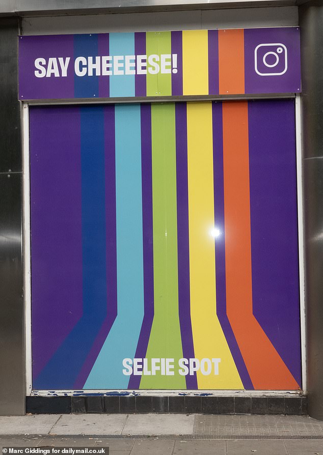 A rainbow-coloured 'selfie spot' in Swindon city centre