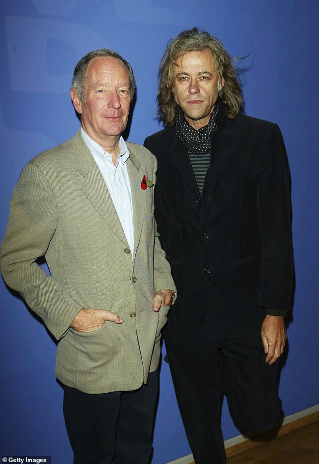 It came as the global charity fundraiser marked its 40th anniversary yesterday. Pictured: Mr Buerk with musician Sir Bob Geldoff arrive at Premiere screening of four-disc DVD featuring 10 hours of footage from 'Live Aid' at the Odeon Kensington on November 7, 2004
