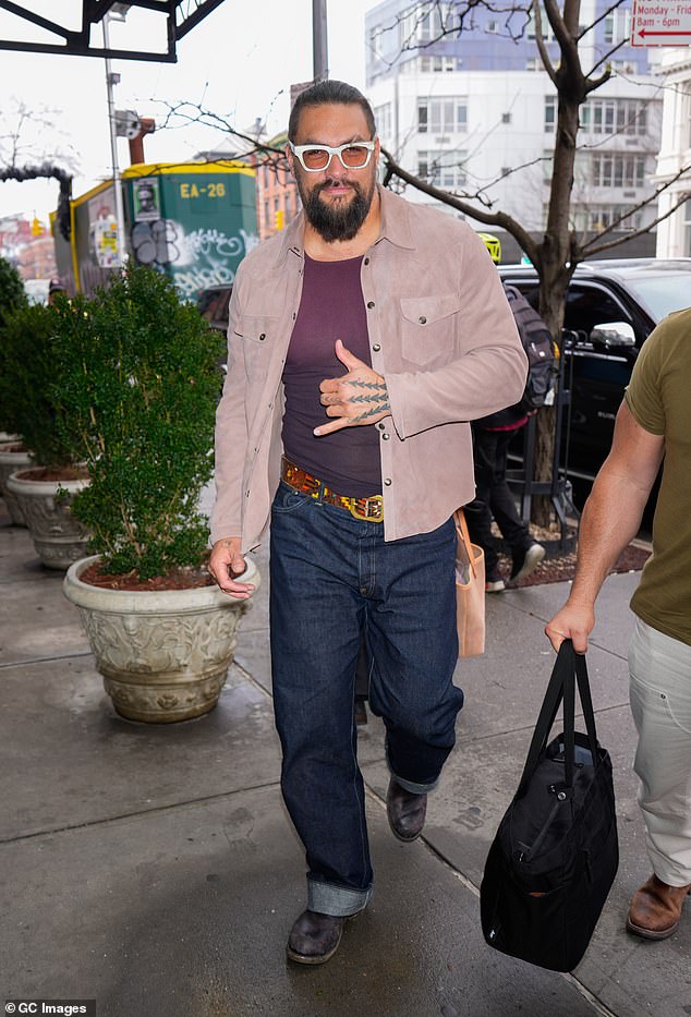 'The apple doesn't fall far from the tree,' Momoa quipped with big screen-ready deadpan delivery. Seen here March 31, 2025