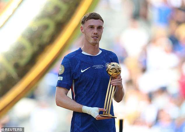 Palmer posed with the golden ball trophy after helping Chelsea to win the tournament