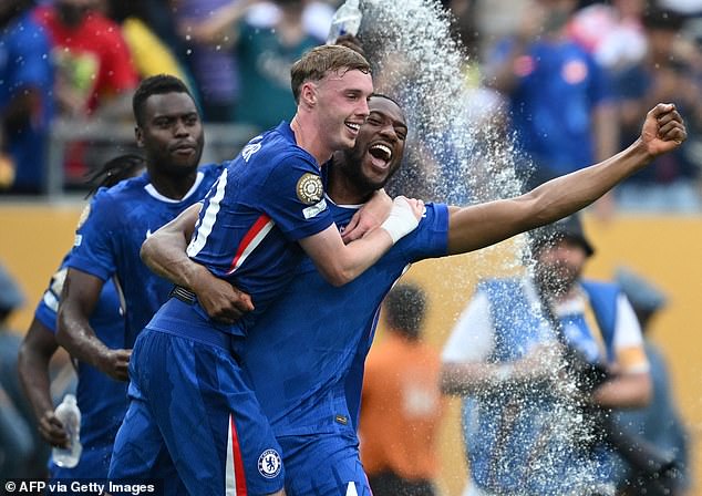 Chelsea stars Palmer and Tosin Adarabioyo celebrated after Chelsea were crowned champions
