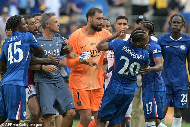 Enrique clashed with Chelsea star Joao Pedro in heated scenes after the game