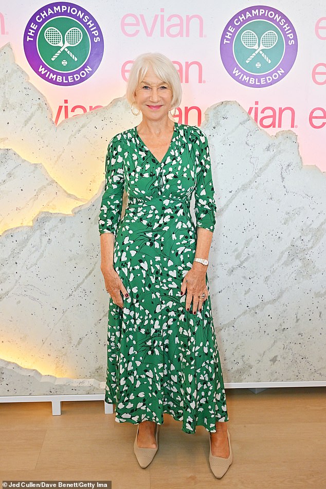 For the outing, Helen looked elegant as she stepped out in a green floral dress which which featured black and white flowers