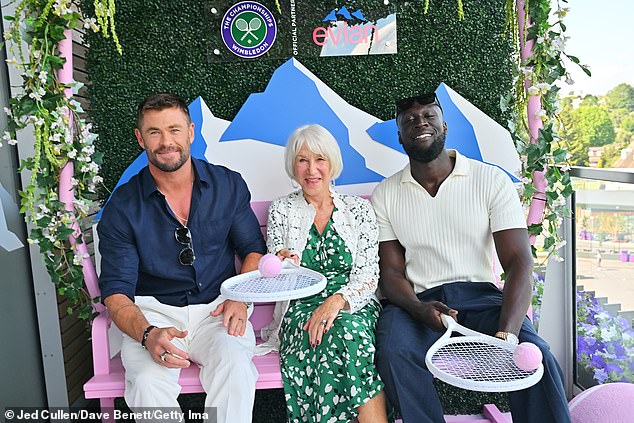 After they enjoying their VIP treatment with Evian, Helen, 79, came to the artist's rescue and ensured he did not fall victim to the insect's nasty sting