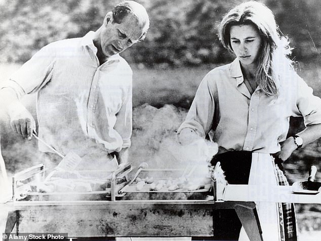 Philip barbecues with a young Princess Anne. Following his death the Princess Royal paid tribute to her father describing him as a 'teacher, supporter and critic'