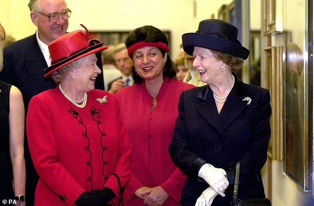 Thatcher and the Queen at the National Portrait Gallery in 2000. Their relationship during Thatcher's 11 years was defined by rumours that the pair did not get along