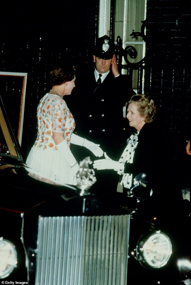 The Queen curtsy for the Queen outside Downing Street in 1985. When Thatcher first met ELizabeth in 1979 she curtsied so deep the monarch had to help her up