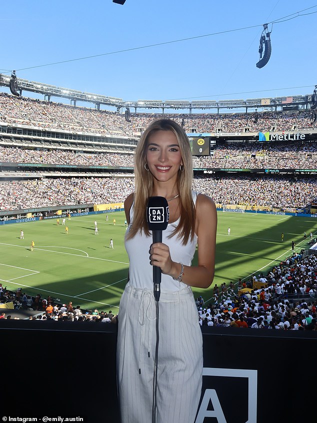The president's discussion with DAZN's Emily Austin (pictured) left fans divided