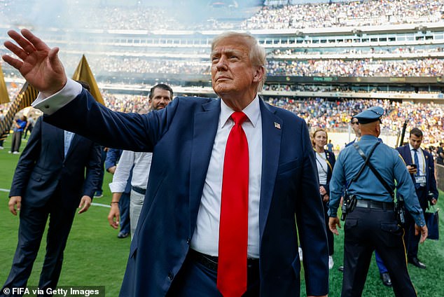 Trump was booed by the crowd when he went on the pitch at MetLife Stadium, New Jersey