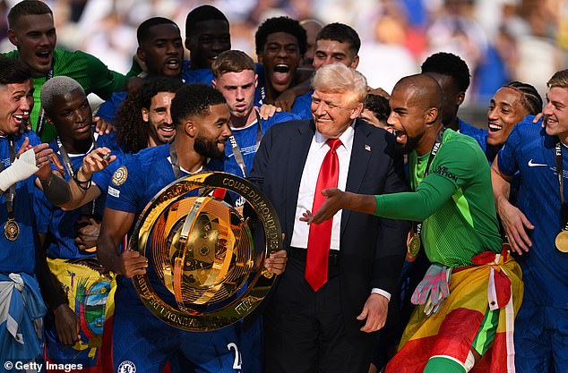 Sanchez was seen motioning for James to lift the trophy after receiving approval from Trump