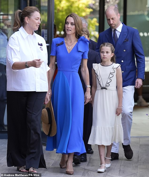 The Princess of Wales arrived at the All England Club for the men's Wimbledon final on Sunday with her eldest two children and husband Prince William