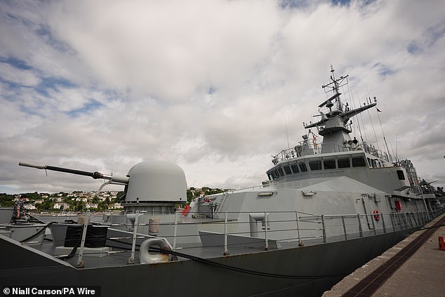 Irish Army Ranger Wing boarded the MV Matthew vessel from helicopters during gale force winds, after Irish naval ship LE William Butler Yeats (pictured) fired warning shots at the ship