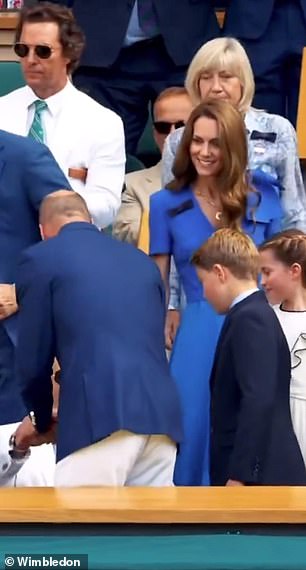 Matthew was then seen standing up for the royals as they made their way to their seats, in a sign of respect