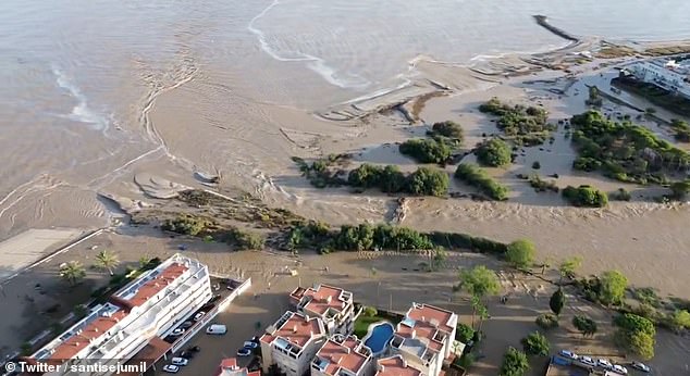 Astonishing drone footage shows floods in Cubelles, shared to social media on Saturday