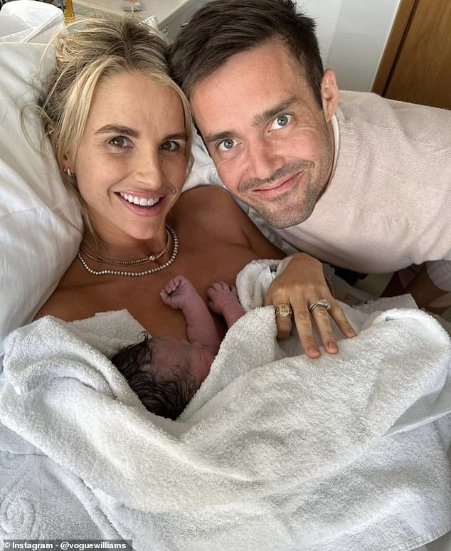 The couple pictured with baby Otto shortly after his birth in May 2023