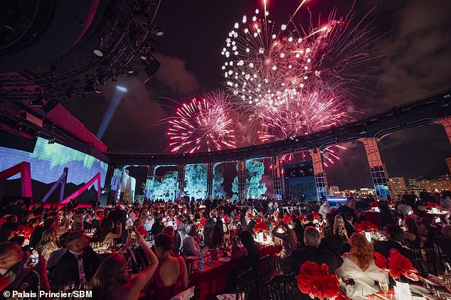 Guests were dazzled by an open-roofed firework display as part of the festivities