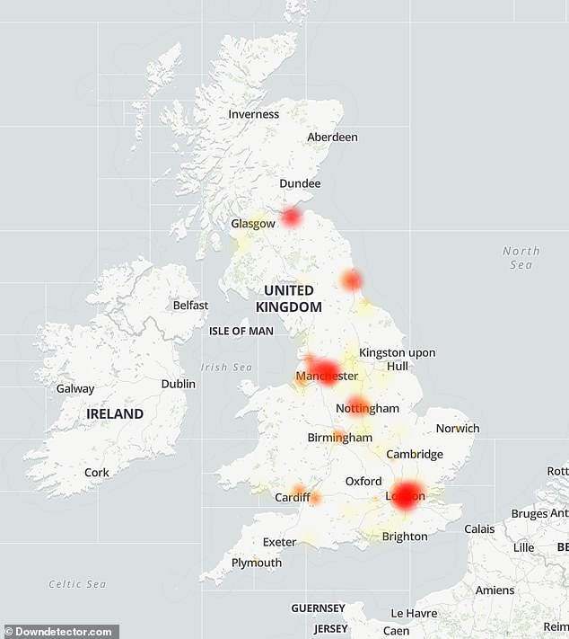DownDetector shows affected people all over the country, from London to Manchester, Liverpool, Nottingham, Cardiff and Edinburgh