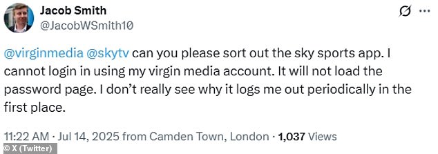 Many customers complained of not being able to log in to their Virgin Media account. The telco said it is 'aware of an issue'