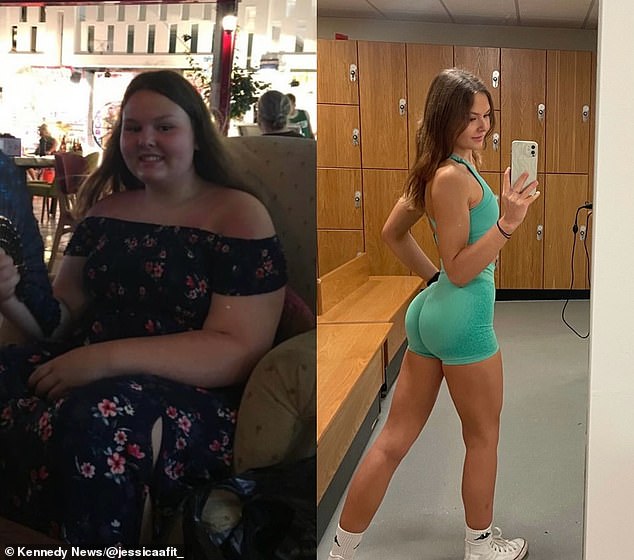 Previously, Jessica would regularly eat calorie-laden foods including pizza. But now the trim influencer prioritises eating high-protein diet with minimal junk food, but urges people aiming to lose weight to not be 'scared' of eating