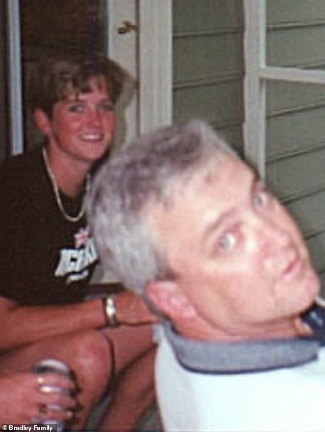Amy, pictured with her father at a family birthday party, had just graduated from college, got a new job and apartment and brought home an English bulldog puppy