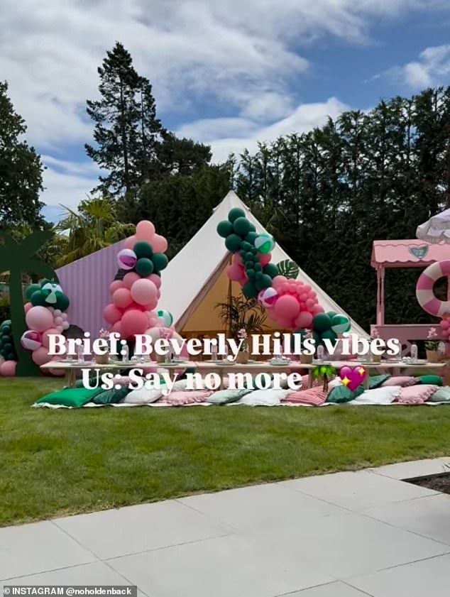 The former Wild At Heart actress took to Instagram on Thursday and shared a video reel of the party which also featured a large 'glamping' tent in the garden