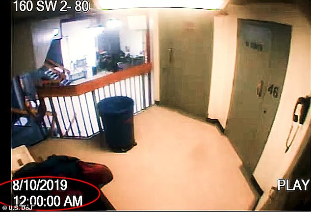 The next frame of footage sees an entire minute having been skipped over - said to be a quirk of the video system at Metropolitan Correctional Center