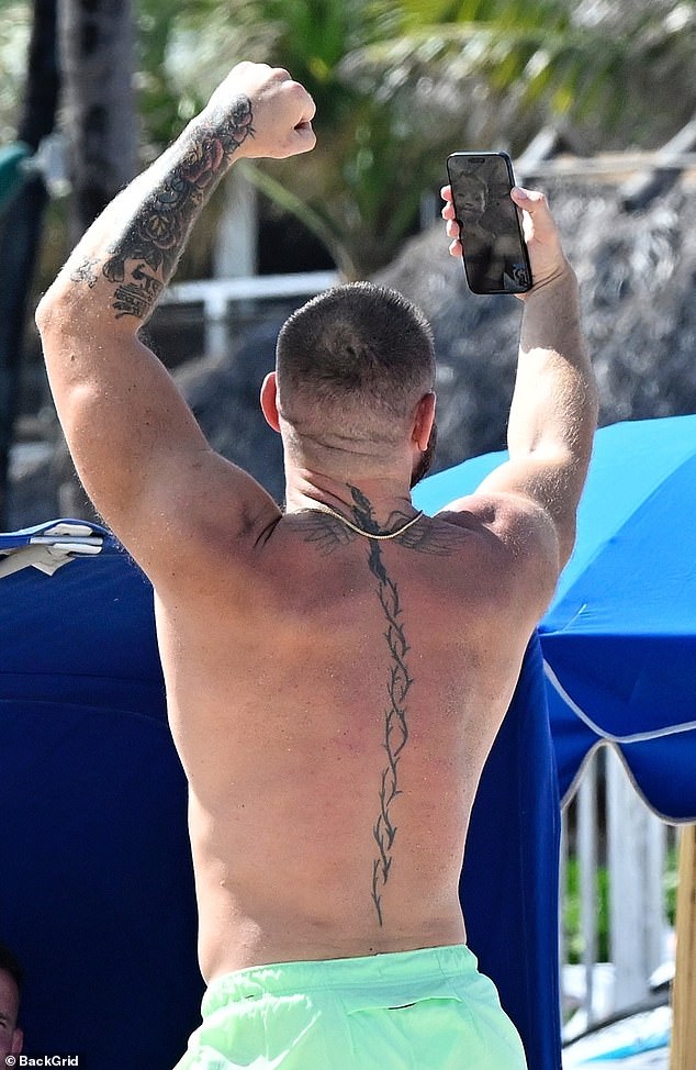 He showed off his muscles while FaceTiming friends