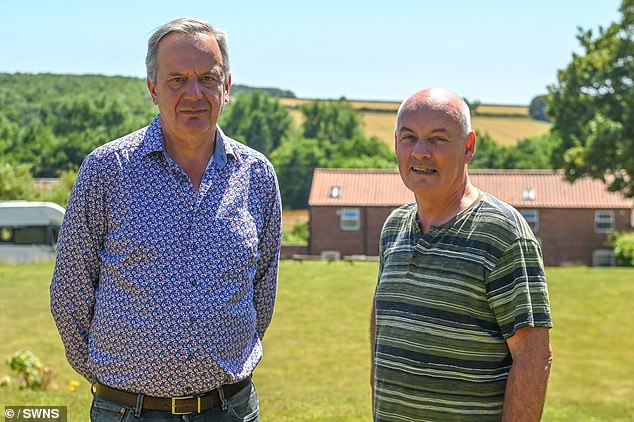 Rob Booth (left) and Brendan McEvoy (right) are opposed to wind turbines being built in the area