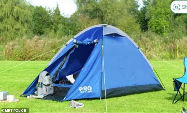 Police released photographs of the flimsy tent the couple were staying in while on the run with their baby