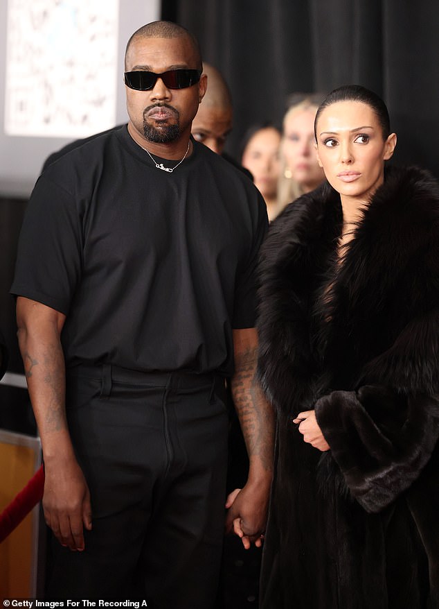 The artist was in China with his wife Bianca Censori (pictured at the Grammys in February)