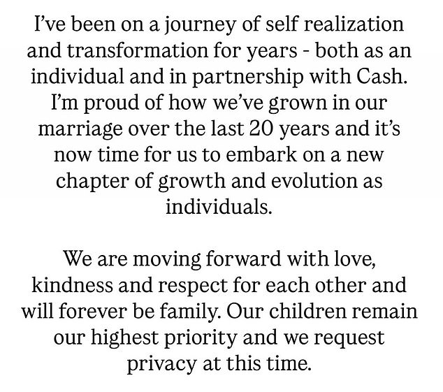 In mid-January, Jessica took to her Instagram to announce her split from Cash, writing in a note - with the comments turned off - after months of speculation