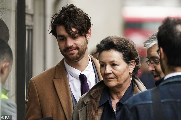 Constance Marten's younger brother Tobias Marten (left), also attended her trial from time to time. Pictured here with mother Virginie de Selliers (right) outside the Old Bailey