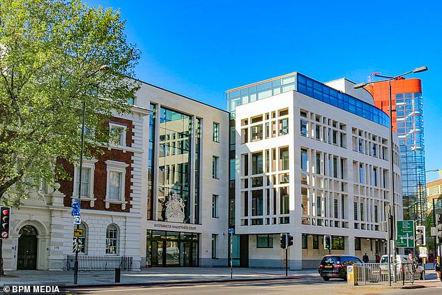 Camila Ferraro, for the Ukrainian government, said the offences included 'extortion with violence by an organised criminal group, unlawful appropriation of a vehicle, carrying or storing firearms or ammunition without a permit and stealing an official document (Pictured: Westminster Magistrates' Court, file image)