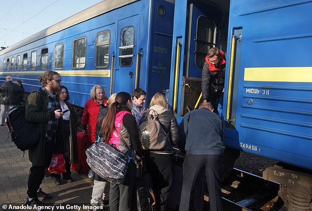 Pictured: Ukrainians flee to the west of Ukraine and to Poland by train from Odessa to Przemysl at the railway station in Odessa, Ukraine, April 25, 2022