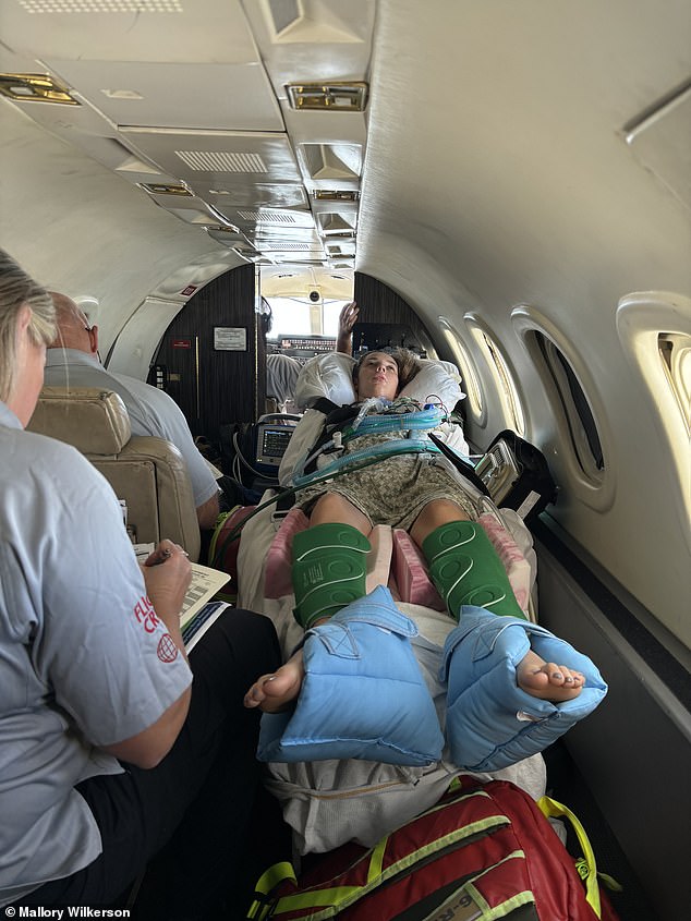 Pictured: The flight from the first hospital where Wilkerson was treated in Louiseville, Kentucky, to a second, more specialist facility in Atlanta, Georgia