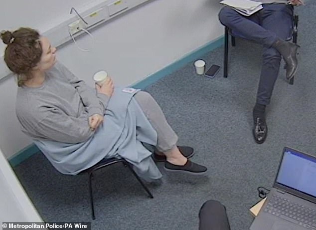 Marten pictured during a police interview in an image released today in which she is told that her dead baby daughter has been found dead